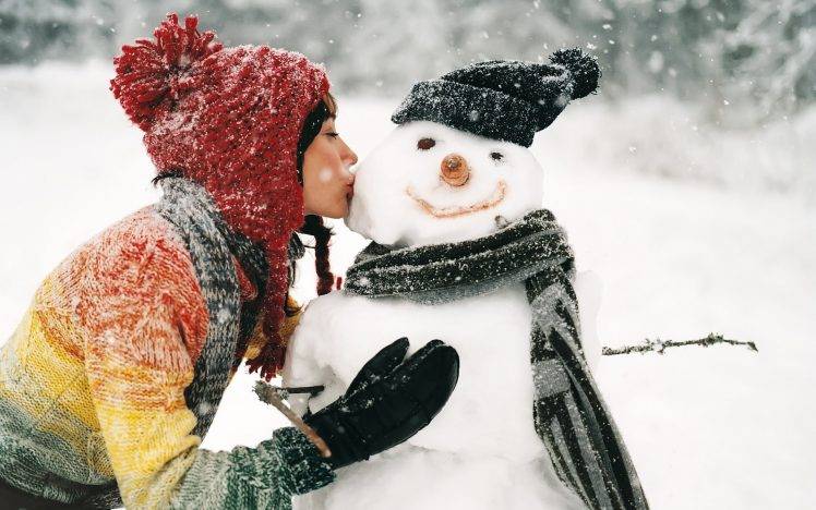 snow, Winter, Kissing, Snowman HD Wallpaper Desktop Background