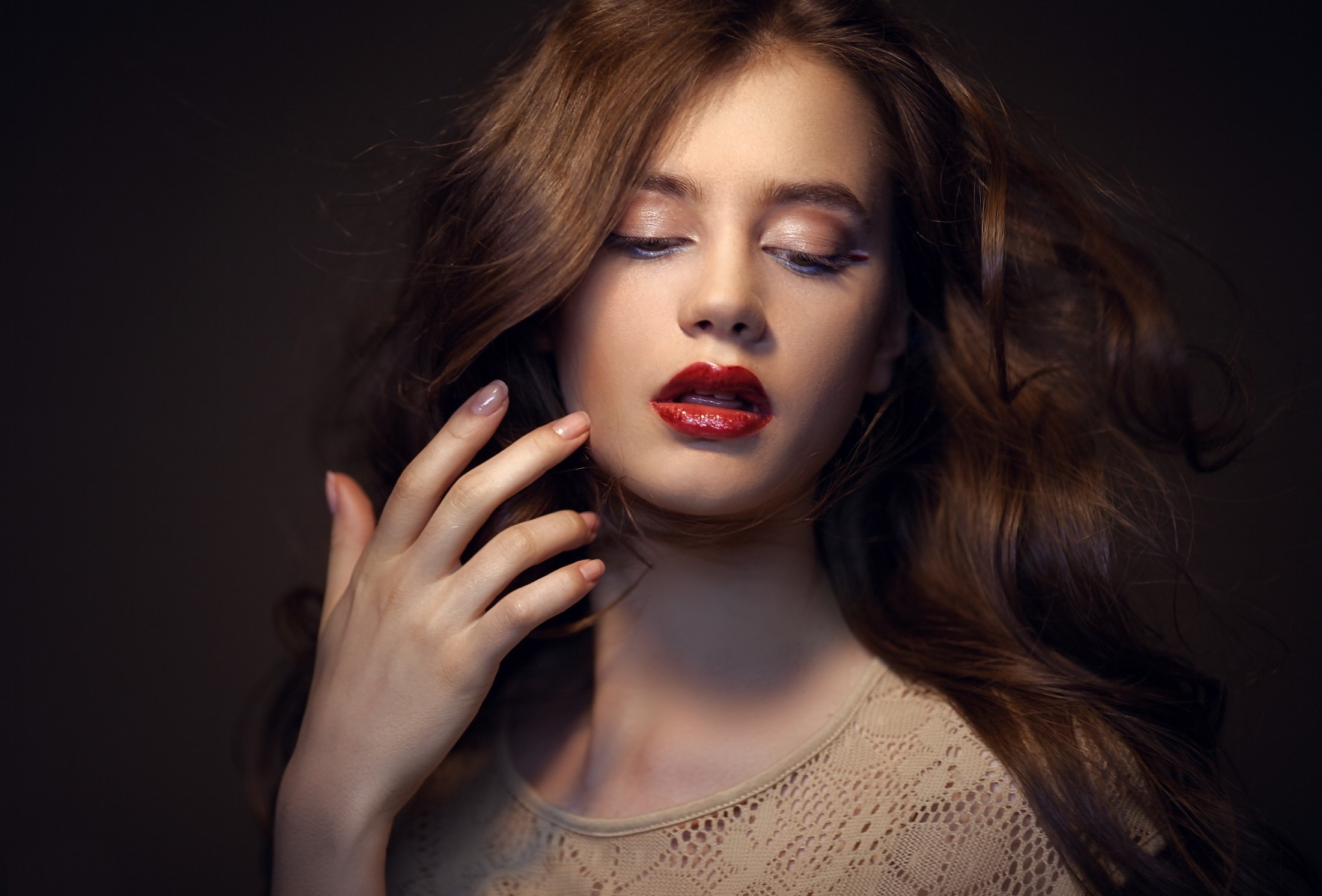 women, Brunette, Face Wallpaper