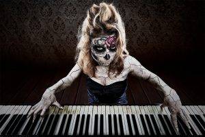 women, Piano, Sugar Skull
