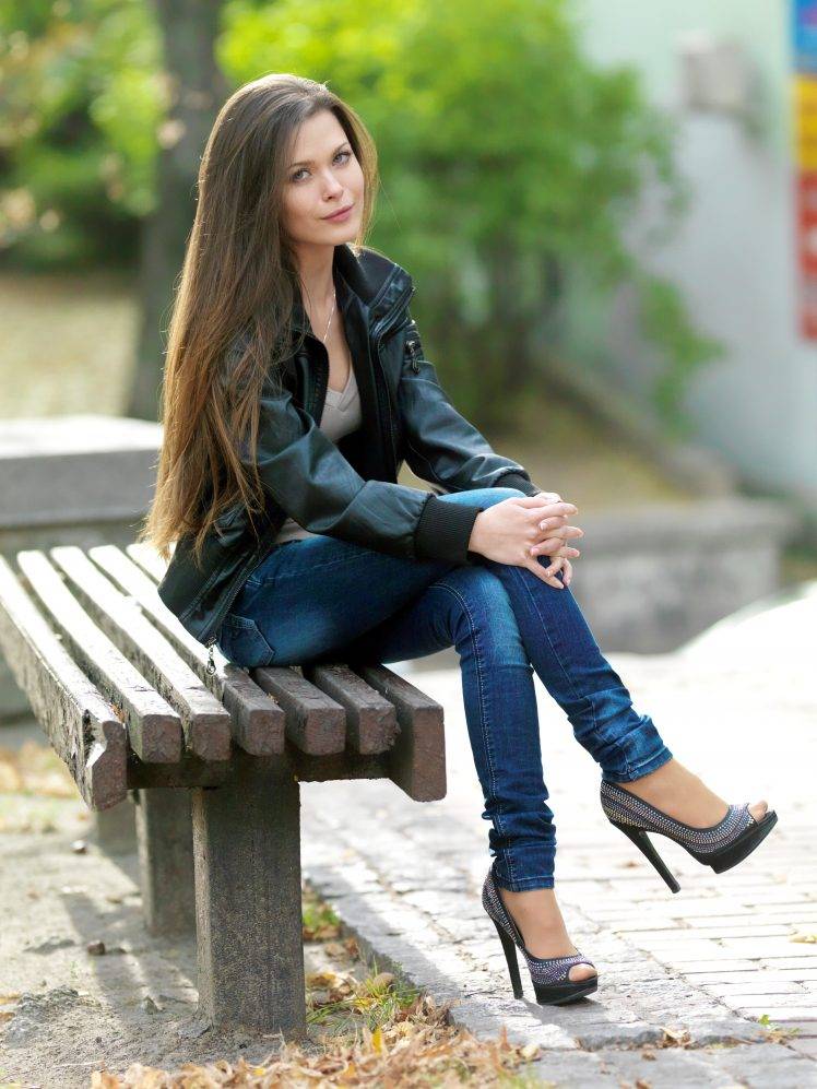 Brunette Jeans Pants Heels Long Hair Amelie B Wallpapers Hd Desktop And Mobile Backgrounds