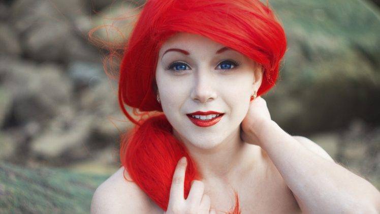 redhead, Pale, Blue Eyes, Mermaids, Disney Princesses, Red Lipstick HD Wallpaper Desktop Background