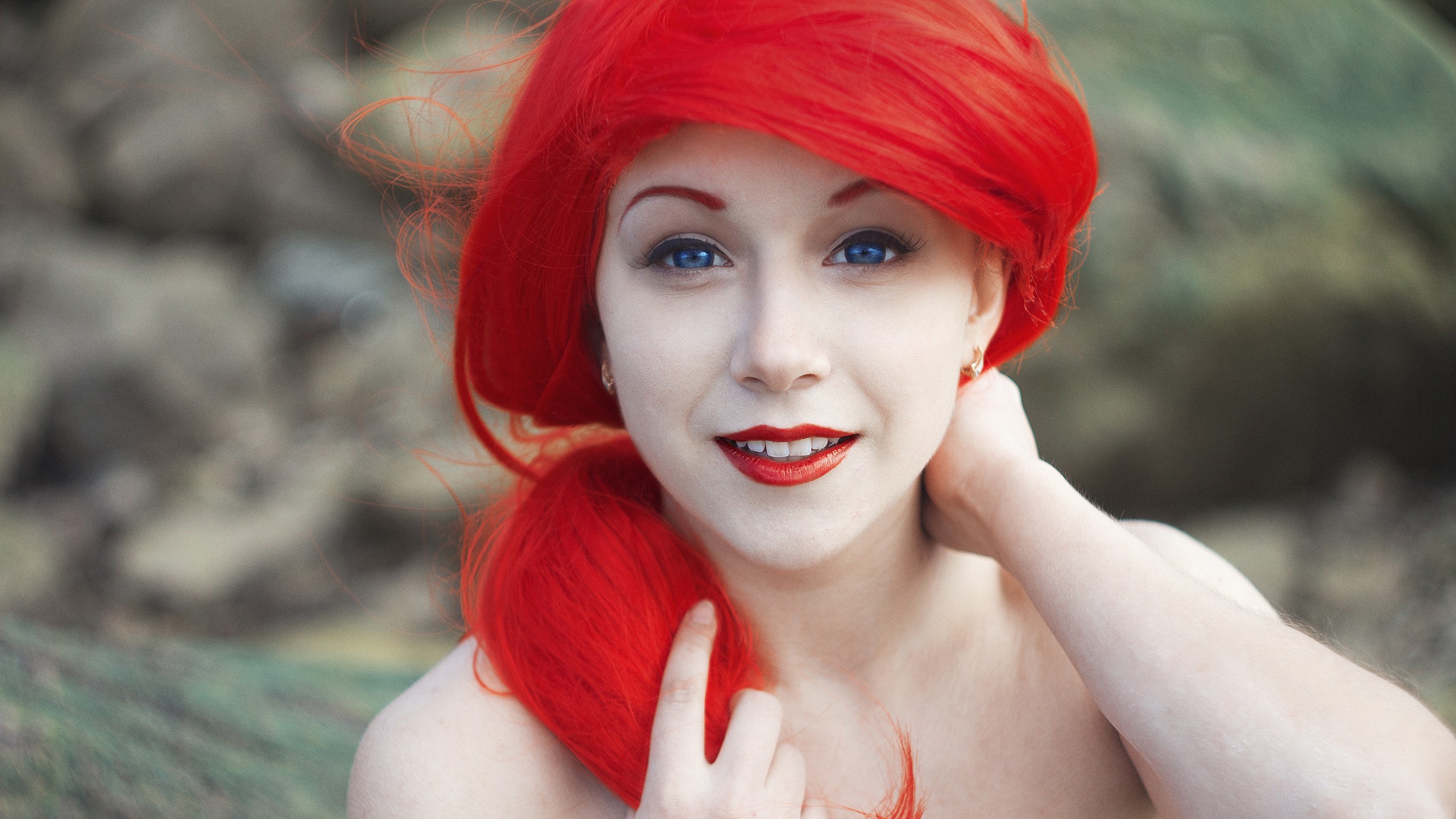 redhead, Pale, Blue Eyes, Mermaids, Disney Princesses, Red Lipstick Wallpaper