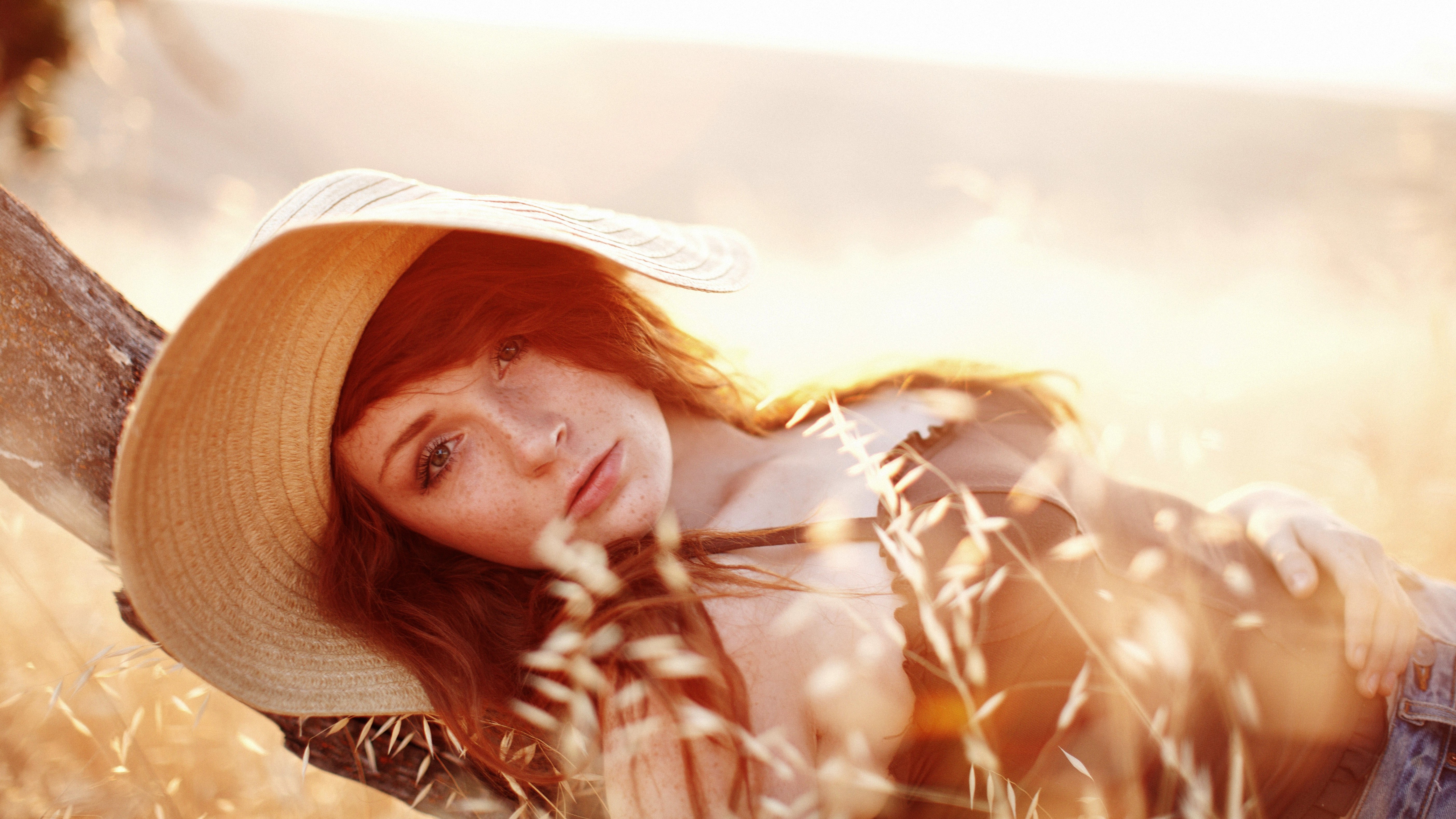 redhead, Lying On Back, Women, Face, Freckles, Natural Lighting Wallpaper
