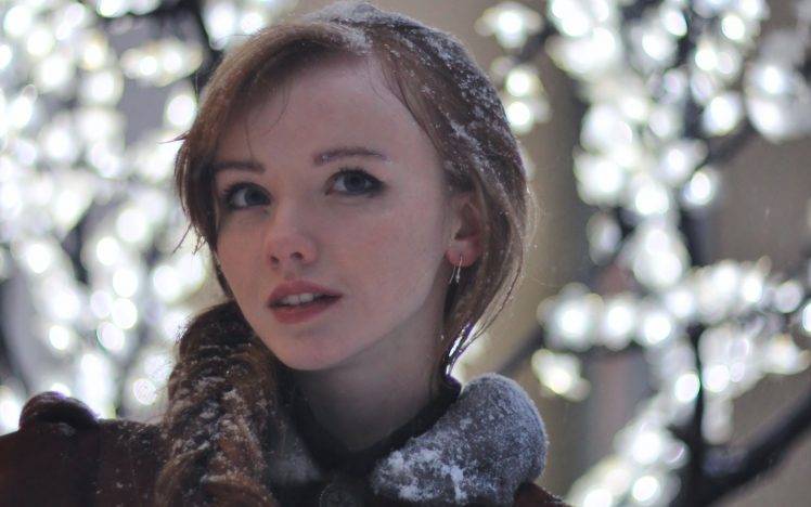 Olesya Kharitonova, Women, Redhead, Blue Eyes, Snow HD Wallpaper Desktop Background