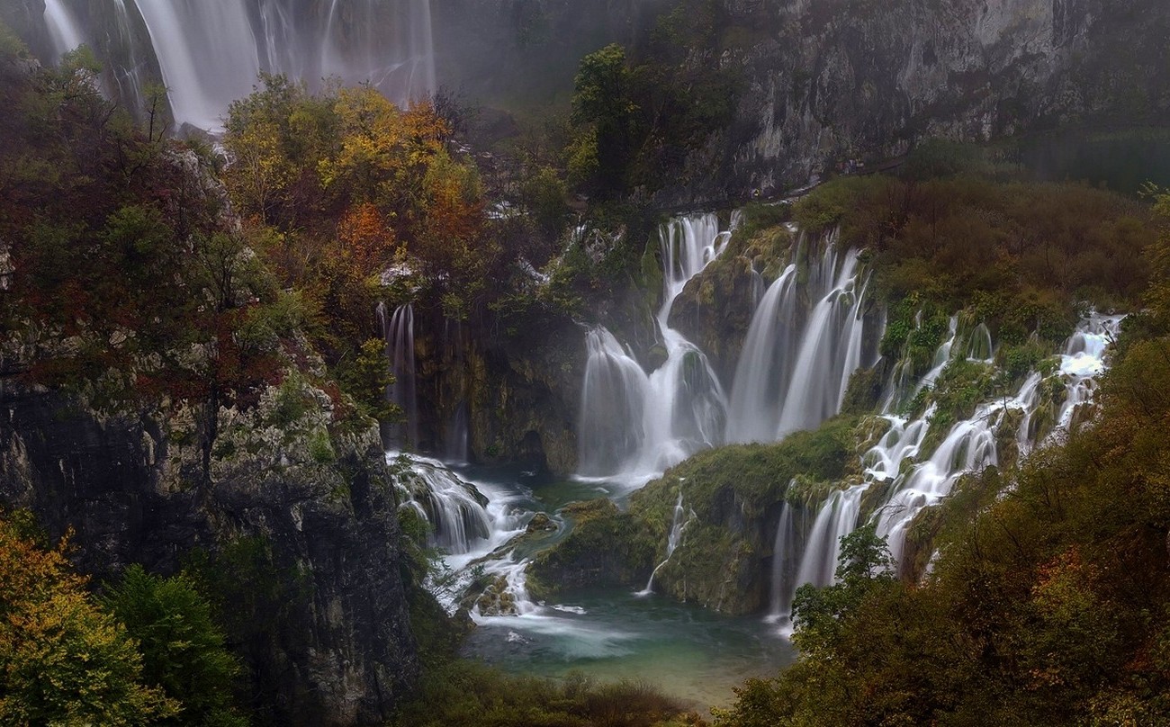 nature, Photography, Landscape, Waterfall, Mountains, Forest, Trees, Fall, Plitvice National Park, Croatia Wallpaper