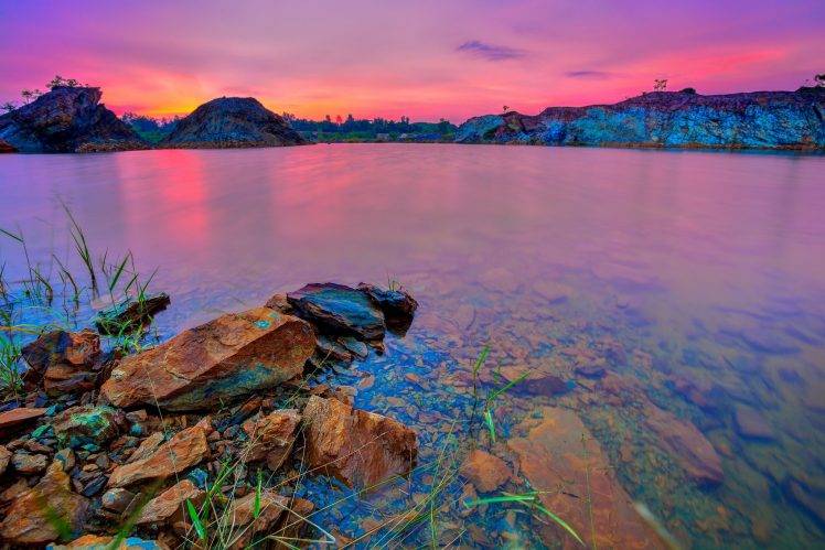 lake, Rocks, Landscape HD Wallpaper Desktop Background