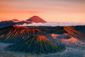 landscape, Volcano, Mountains, Mount Bromo, Dusk, Clouds, Crater, Indonesia