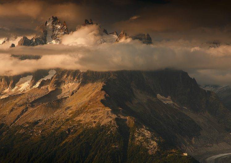 photography, Nature, Landscape, Mountains, Sunset, Clouds, Storm, Snow, Cliff, Alps, France HD Wallpaper Desktop Background