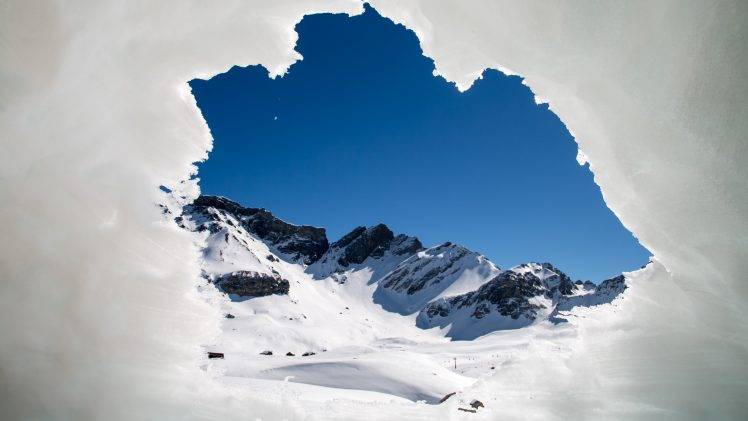 nature, Landscape, Mountains, Switzerland, Alps, Winter, Snow, Ice, Snowy Peak, Clear Sky, Valley HD Wallpaper Desktop Background