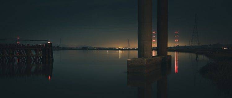 architecture, Bridge, Lights, River, Night, Water, Landscape HD Wallpaper Desktop Background