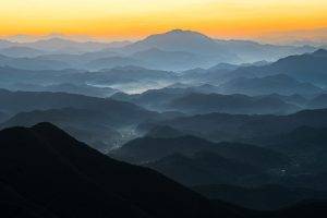 nature, Landscape, Photography, Morning, Mist, Sunlight, Mountains, Village, South Korea