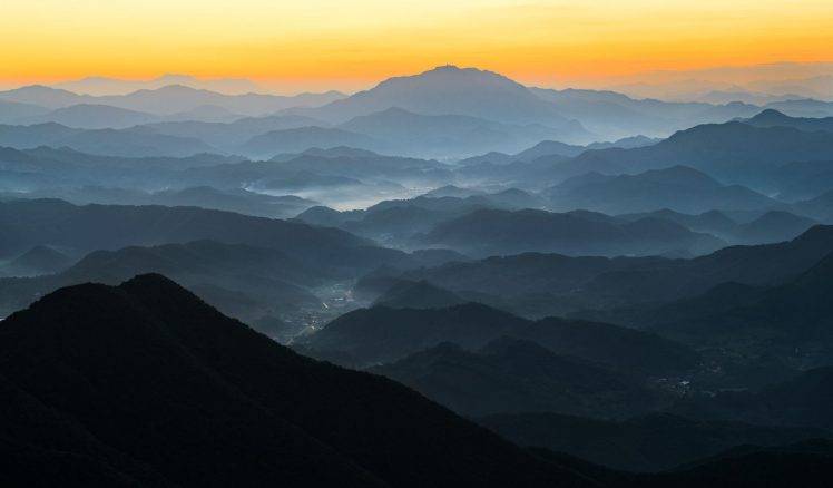 nature, Landscape, Photography, Morning, Mist, Sunlight, Mountains, Village, South Korea HD Wallpaper Desktop Background