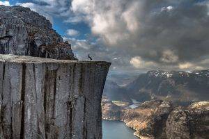 handstand, Nature, Landscape, Photography, Cliff, Fjord, Mountains, Clouds, Rock, Norway