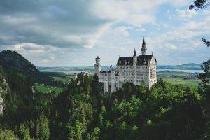castle, Landscape, Trees, Clouds, Sky, Neuschwarnstein