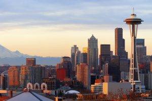 city, Landscape, Seattle, Mount Rainier