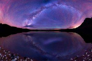 nature, Photography, Landscape, Milky Way, Starry Night, Galaxy, Lake, Reflection, Long Exposure, Hills
