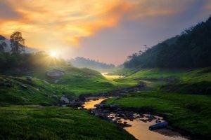 nature, Landscape, Photography, River, Grass, Sunset, Trees