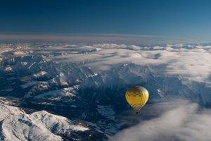 nature, Photography, Landscape, Mountains, Snow, Blue, Sky, Hot Air Balloons, Aerial View, Sunlight