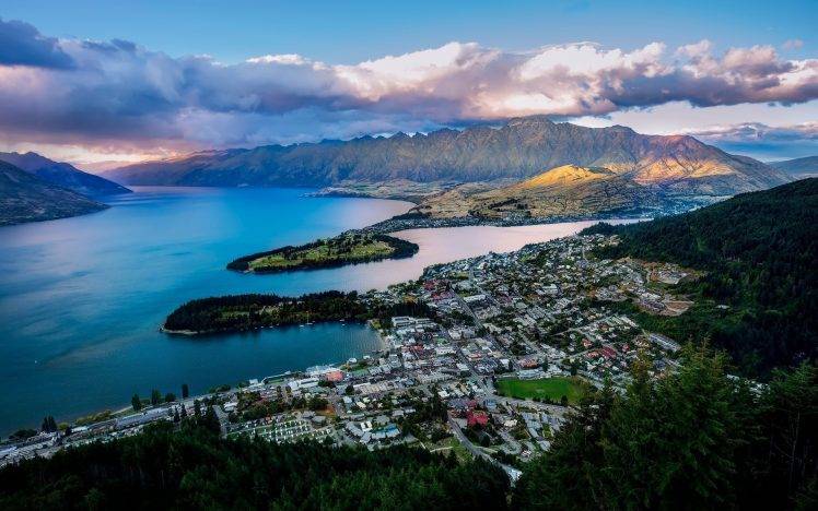 landscape, Queenstown, New Zealand, City, Cityscape, Mountains, Sea, Clouds HD Wallpaper Desktop Background