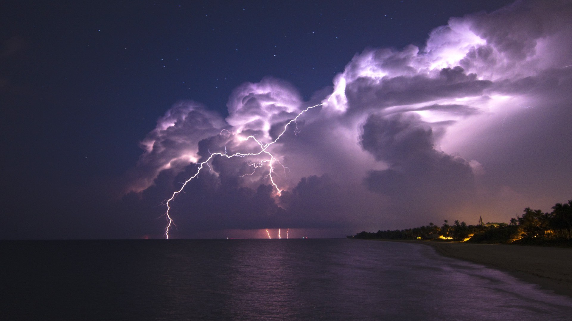 Nature Landscape Clouds Lightning Storm Horizon Sea Evening