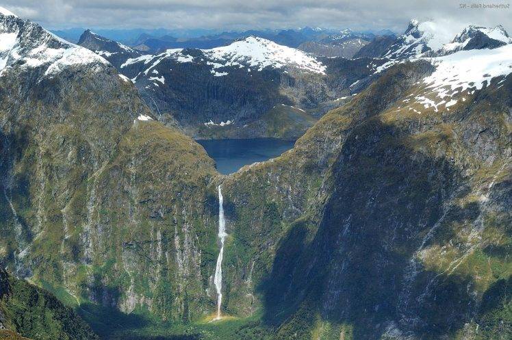 Sutherland Falls, New Zealand, Waterfall, Nature, Landscape, Wilderness, Mountains HD Wallpaper Desktop Background
