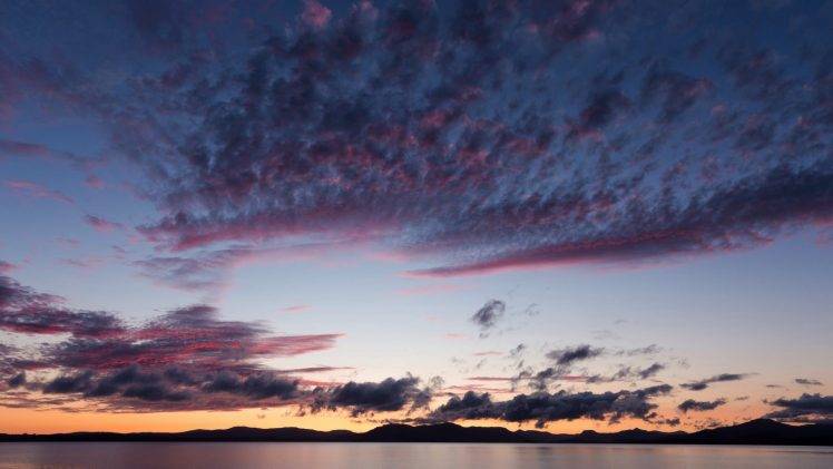 photography, Landscape, Nature, Sky, Clouds, Pink, Mountains, Lake, Sunset, Sunlight HD Wallpaper Desktop Background