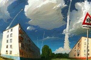Russian, Landscape, Sky, Clouds, Missiles, Artwork, Sign, Apocalyptic