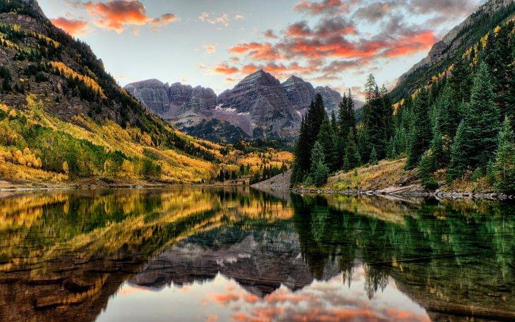 nature, Lake, Mountains, Reflection, Digital Art, Trees, Water, Landscape, HDR HD Wallpaper Desktop Background