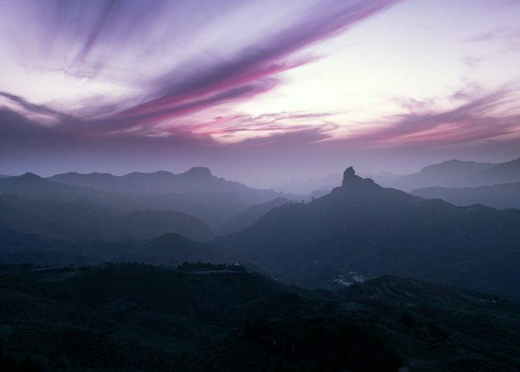 photography, Landscape, Clouds, Mountains, Trees, Sky, Far View, Purple, Mist HD Wallpaper Desktop Background