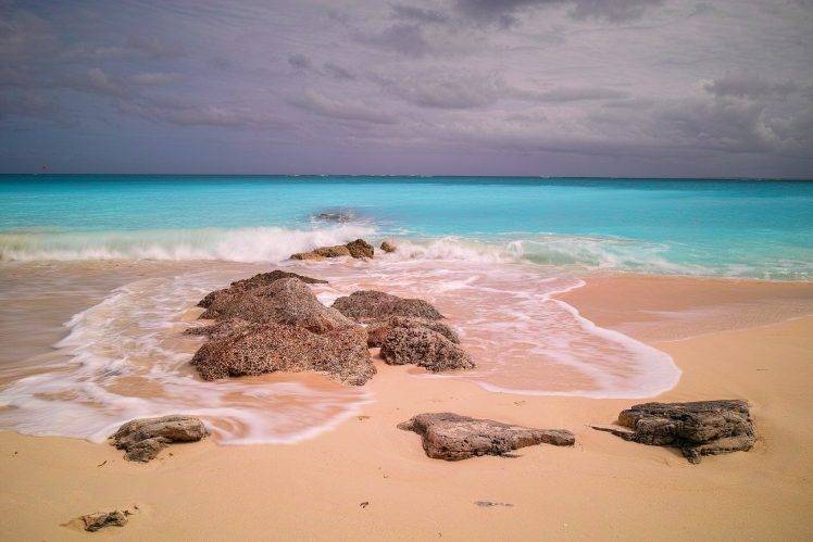 nature, Photography, Landscape, Beach, Sea, Rocks, Sand, Eden, Island, Tropical, Caribbean, Turks & Caicos HD Wallpaper Desktop Background