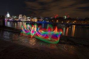 long Exposure, Lights, Light Painting, Night, Nature, Landscape, River, Ship, City, Dome, Clouds, Reflection, Building, Colorful, Cathedral