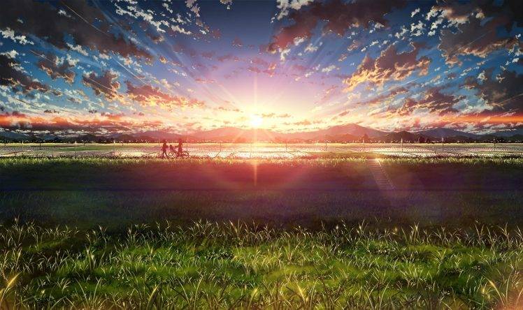 sunset, Bicycle, Landscape HD Wallpaper Desktop Background