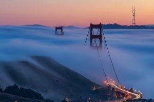 San Francisco, Golden Gate Bridge, Mist, Landscape, Long Exposure, Architecture, Road, Lights