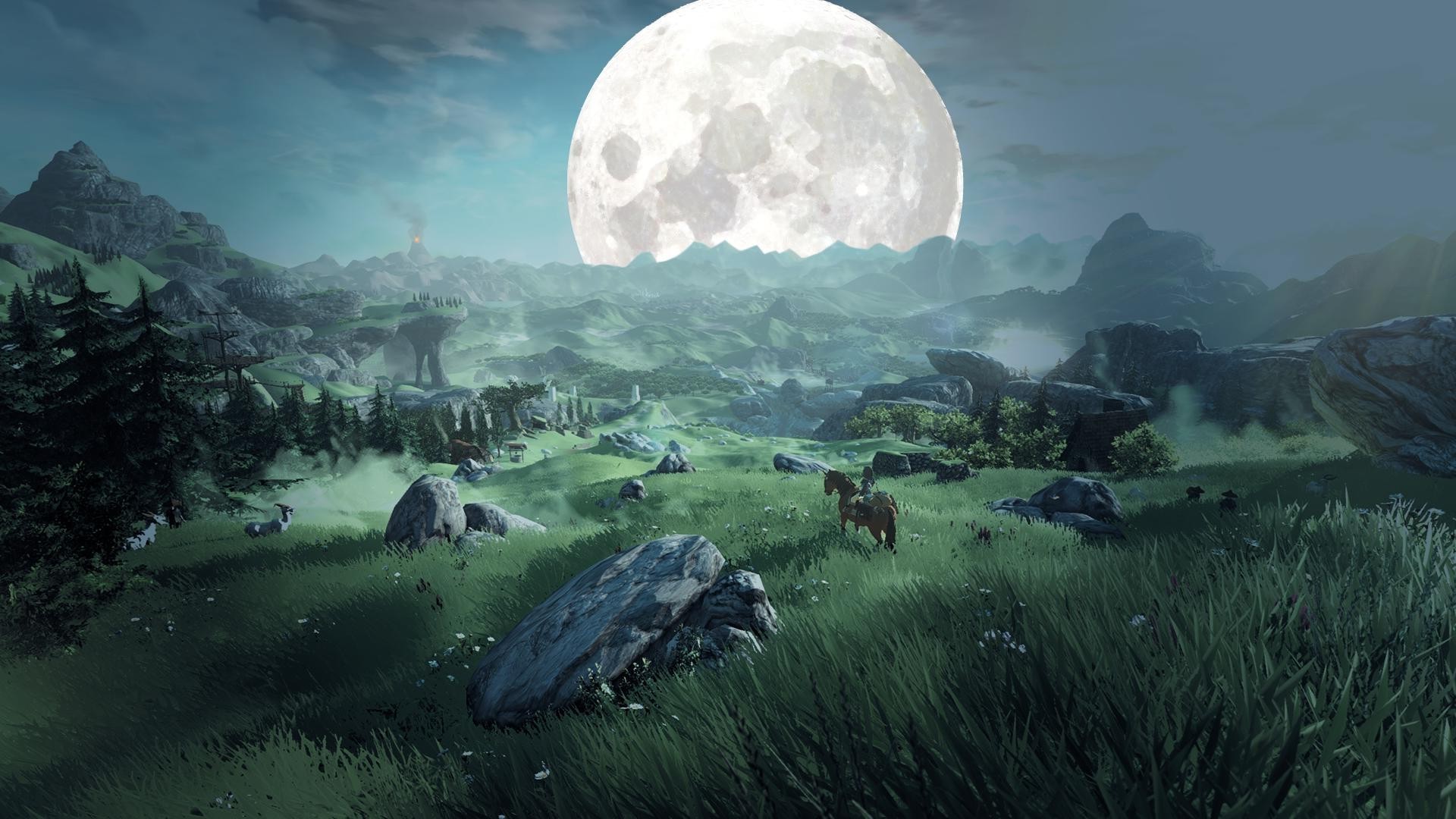 landscape, Green, Fantasy Art, Moon, The Legend Of Zelda Wallpapers HD