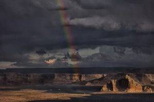 photography, Nature, Landscape, Desert, Erosion, Canyon, Rainbows, Clouds, Lake, Boat, Arizona