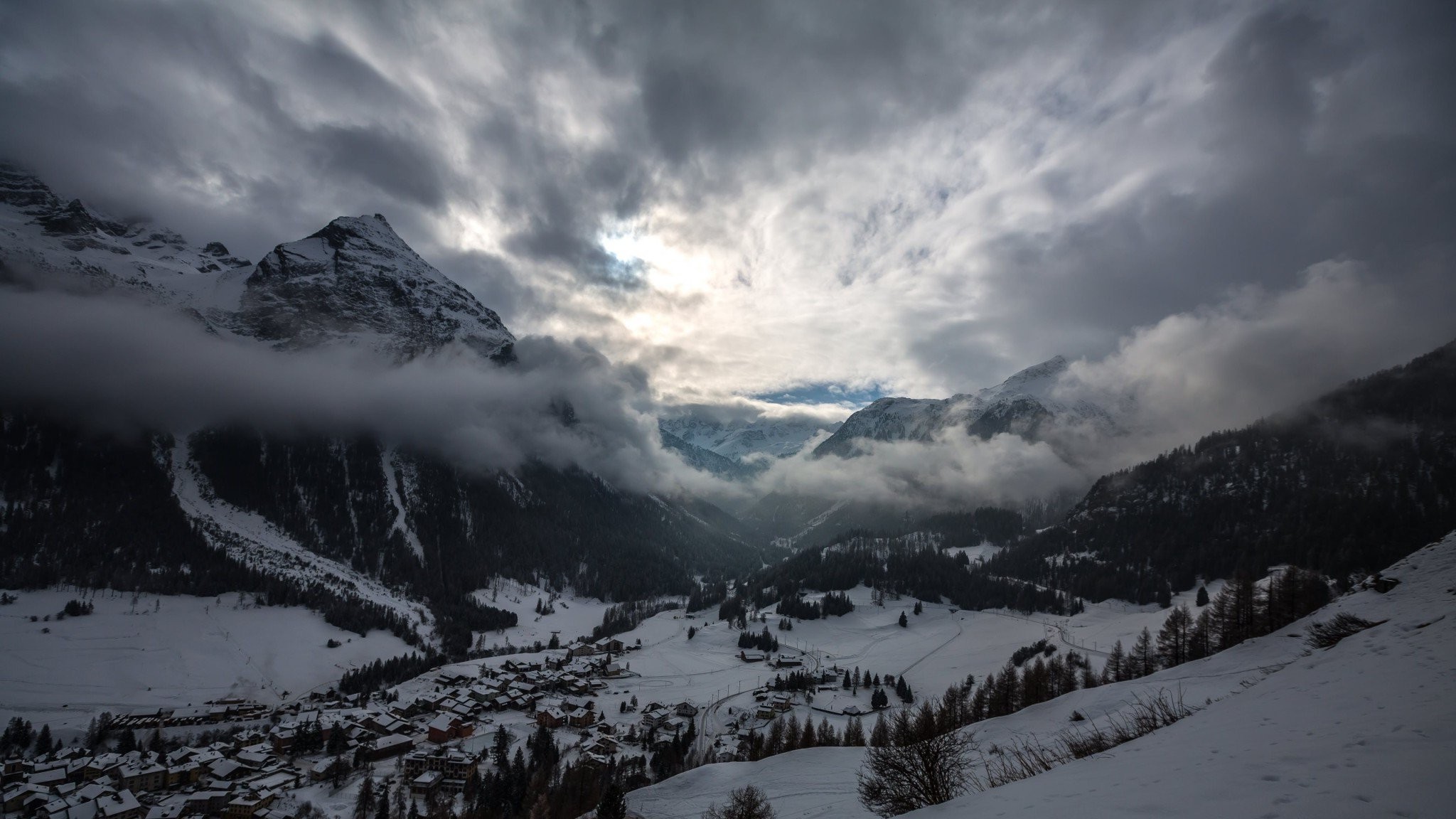 photography, Landscape, Nature, Clouds, Storm, Trees, Snow, Ice, Mountains Wallpaper