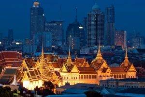 perspective, Thailand, Thai, City, Bangkok, Landscape, Building, Architecture, Temple, Night