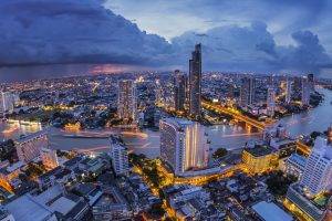 perspective, Thailand, Thai, Bangkok, City, River, Landscape, Sky, Building, Architecture, Clouds, Town