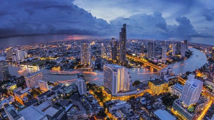 perspective, Thailand, Thai, Bangkok, City, River, Landscape, Sky, Building, Architecture, Clouds, Town HD Wallpaper Desktop Background