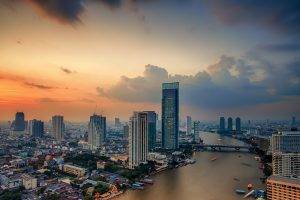 perspective, Thailand, Thai, Bangkok, City, River, Landscape, Sky, Building, Architecture, Clouds, Town