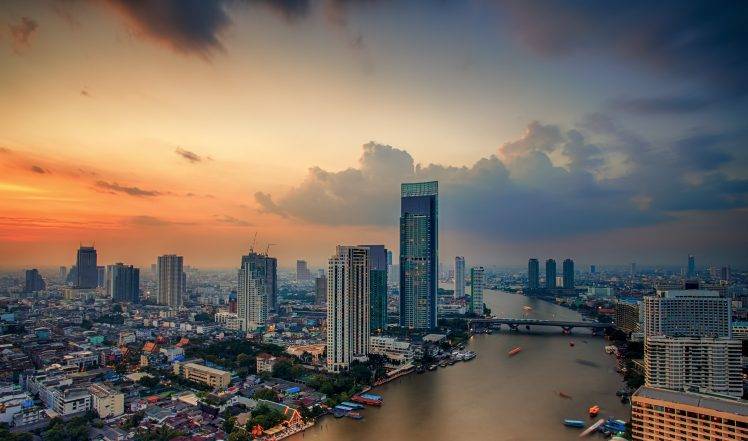 perspective, Thailand, Thai, Bangkok, City, River, Landscape, Sky, Building, Architecture, Clouds, Town HD Wallpaper Desktop Background
