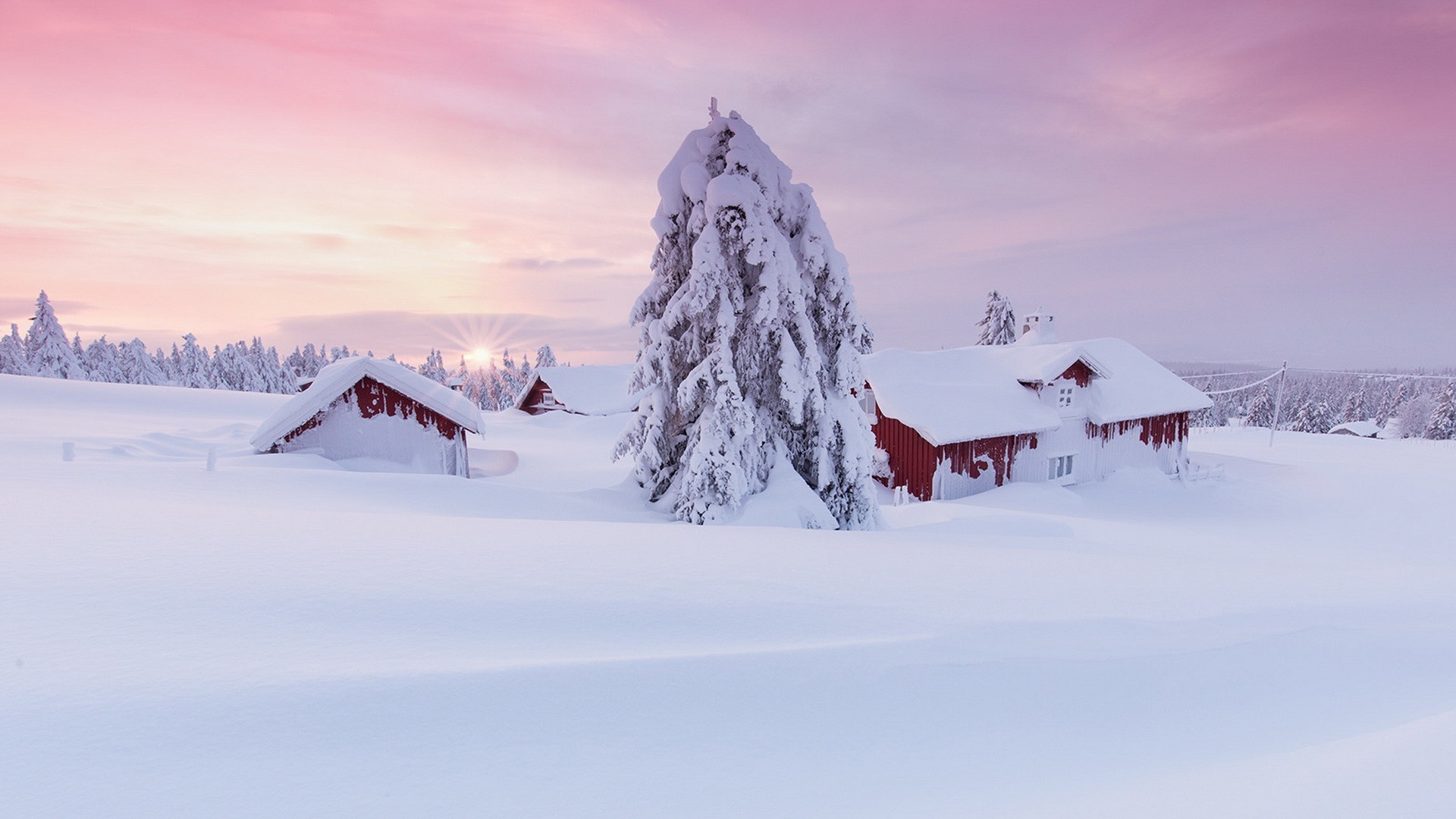 landscape, Snow, House Wallpaper
