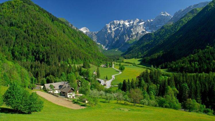 landscape, Village, Hills, Mountains, Trees, Hairpin Turns, Alps, Valley, Slovenia HD Wallpaper Desktop Background