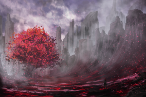 trees, Red, Fantasy Art, Landscape