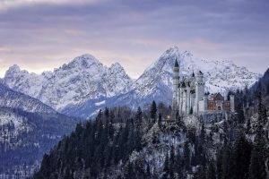 Neuschwanstein Castle, Bavaria, Snow, Castle, Trees, Landscape