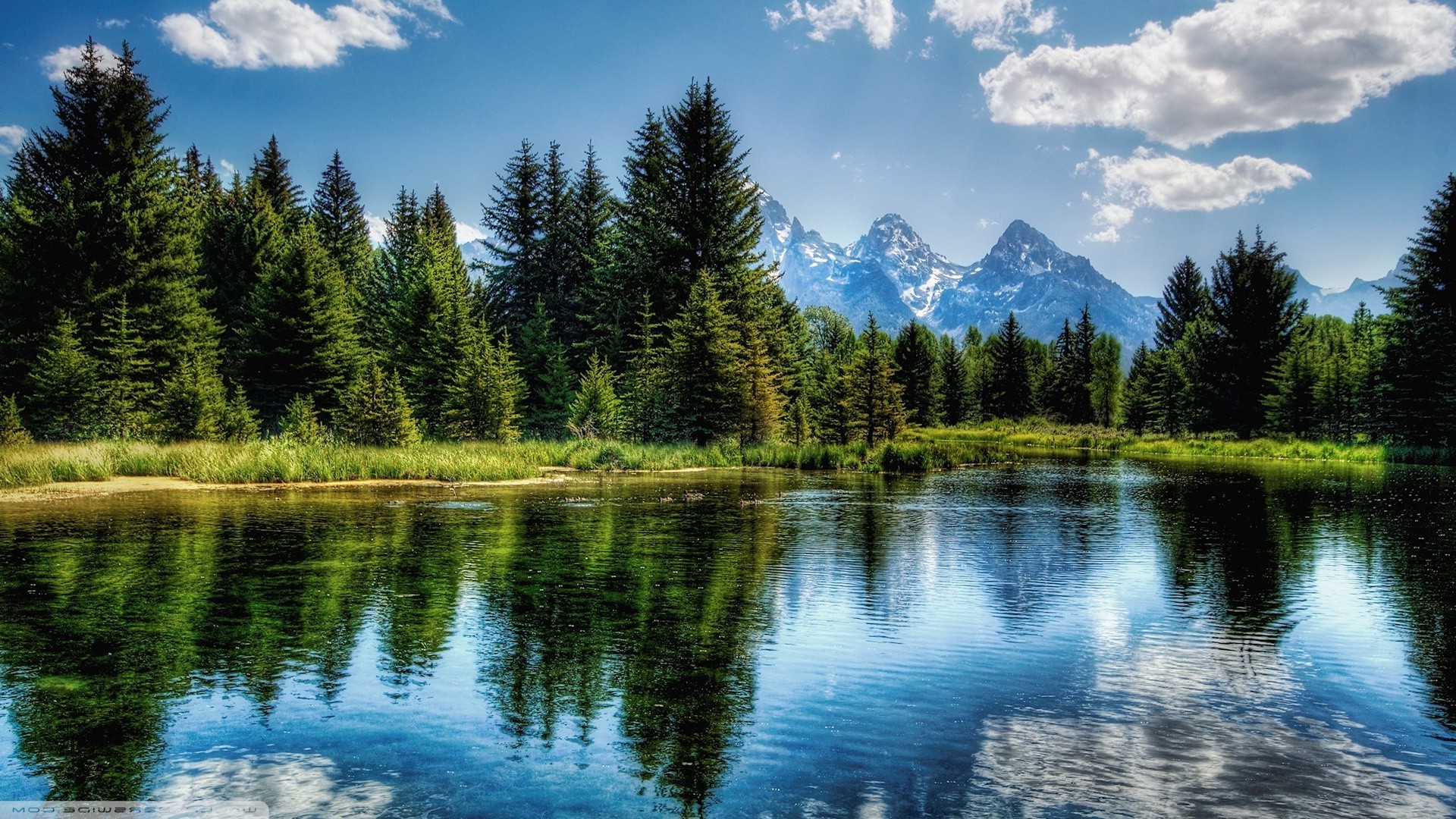 nature, Landscape, Trees, Mountains, Reflection Wallpaper