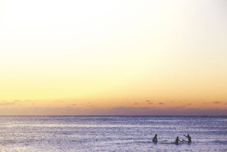 nature, Sea, Landscape, Surfing, Sunset, Horizon, Skyline HD Wallpaper Desktop Background