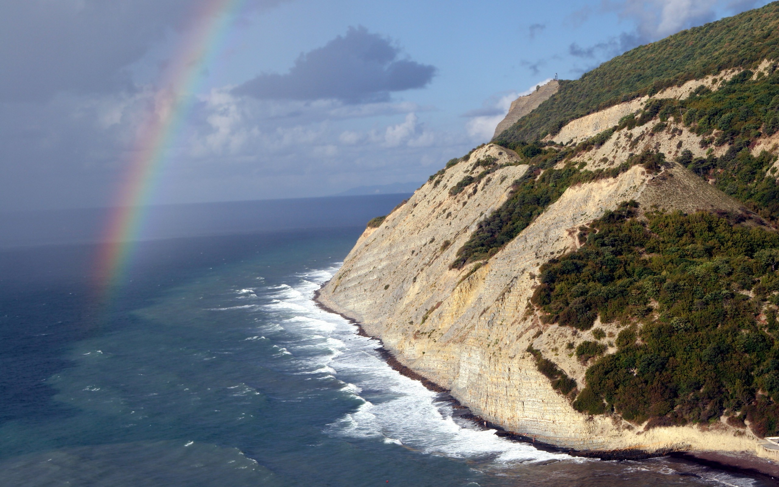 sky, Landscape, Rainbows, Cliff, Sea Wallpaper