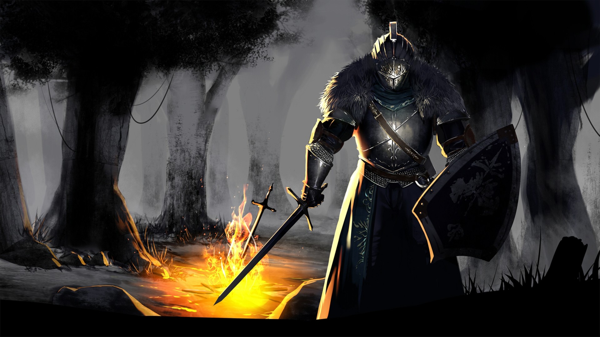 fire, Sword, Dark Souls, Forest Wallpapers HD / Desktop ...