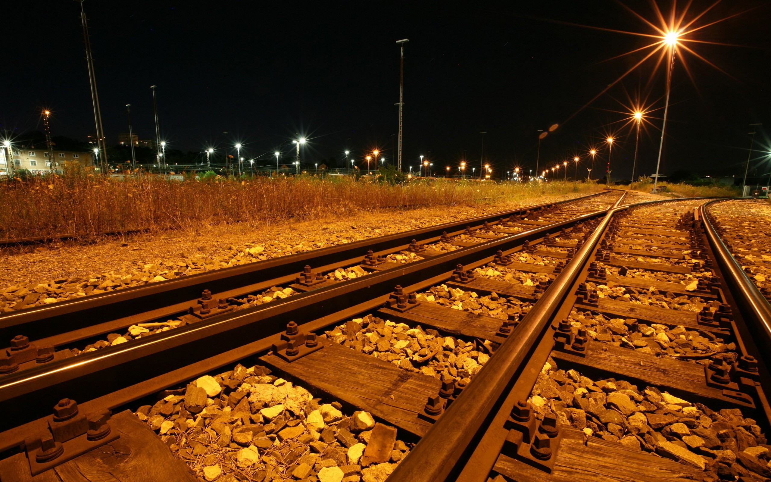railway, Lights, Night Wallpaper